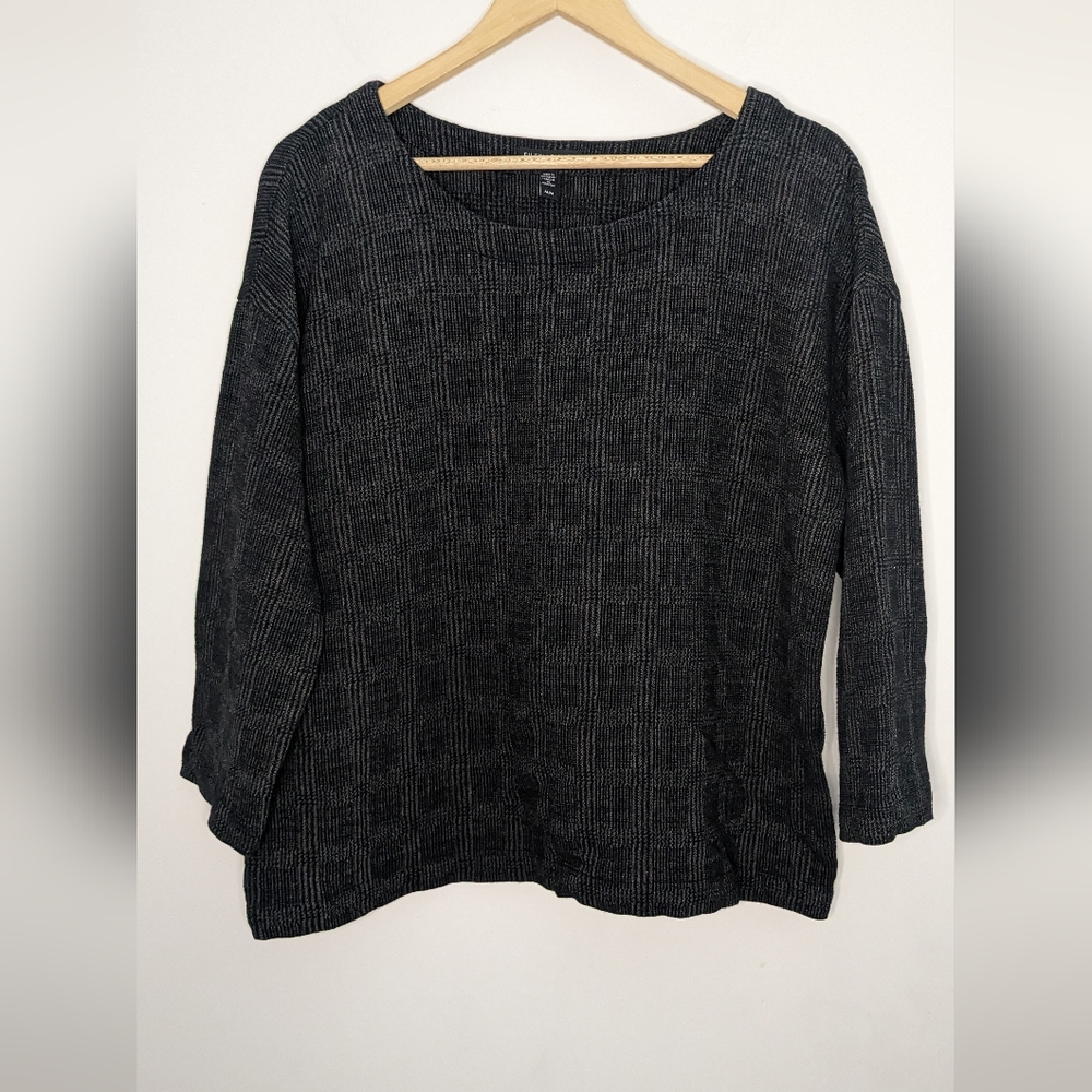 Eileen Fisher Cotton Tencel Stretch Grid Blouse